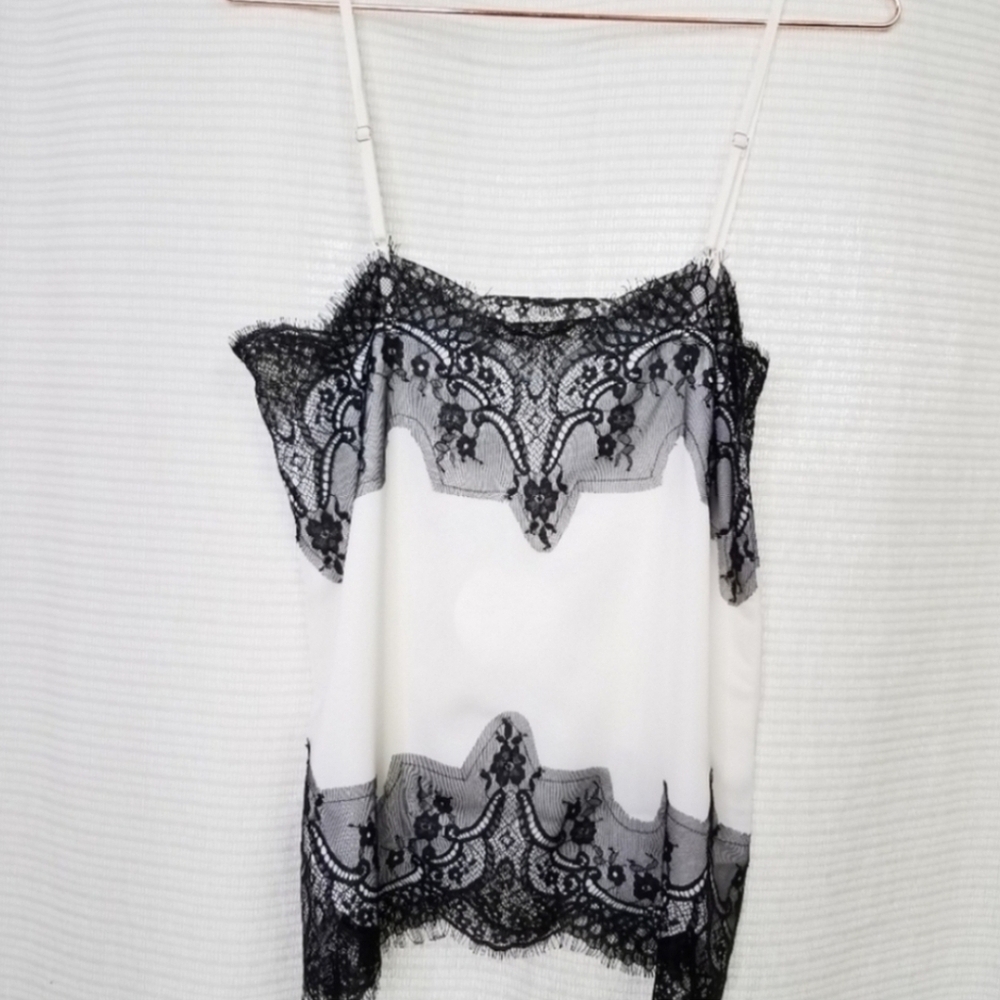 Storia Cream and Black Lace Trim Camisole Top With Adjustable Spaghetti Straps - Picture 8 of 9